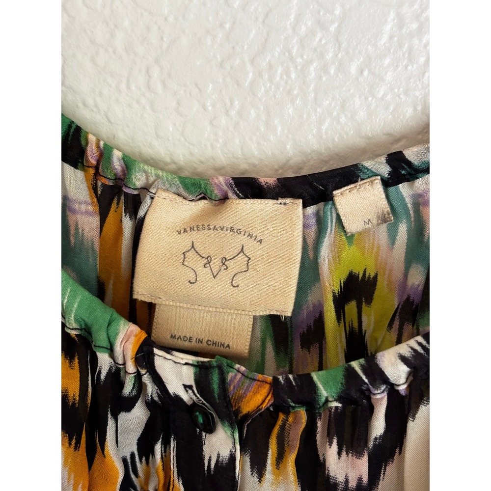 Vanessa Virginia Anthropologie Silk Ikat Print Blouse Top Multicolor Womens M - Picture 3 of 8